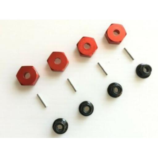 Metal Wheel Hex Nuts 12mm Drive Hubs with Pins suitable for 1/10 RC car. - Red