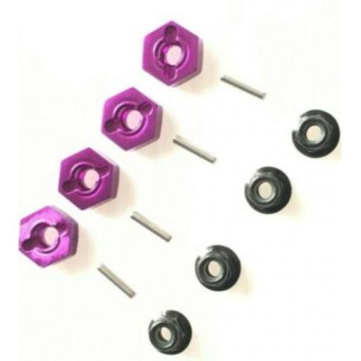 Metal Wheel Hex Nuts 12mm Drive Hubs with Pins suitable for 1/10 RC car. - Purple