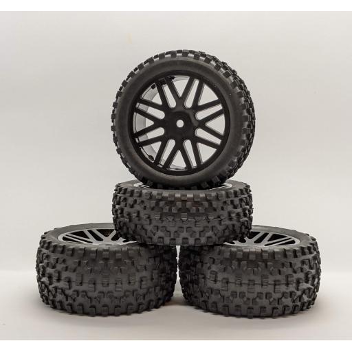 1/10 Buggy / Truck wheels 12mm Hex fitting in Black. Set of four.