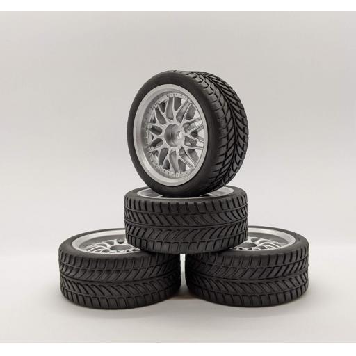 1/10 RC 26mm Silver Metallic Spoke Wheels and Road Racing Tyres