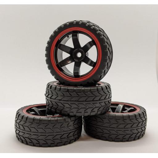 1/10 Red / Black wheels and tyres 26mm