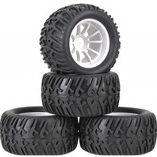 1/10 Truck Wheels White -12mm Hex fitting. HSP, HPI Savage etc Set of four