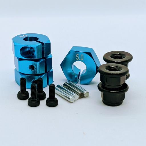 Metal Wheel Hex Nuts 12mm Drive Hubs with With Retaining Bolt and Pins suitable for 1/10 RC car. - Blue