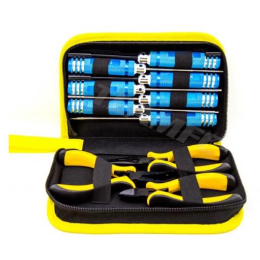 RC High Quality Toolkit in case for Car, Buggy, Truck, Boat Helicopter. 10 Tools - Yellow set