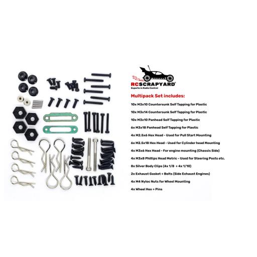 RC Car Screws Set - Bolts, Clips Gasket etc. Assorted Mixed Rebuild Kit