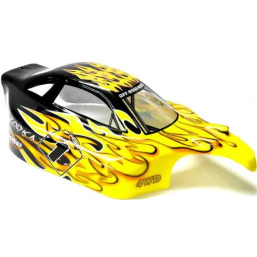 RC Buggy Body Shell Fits 1/8 Buggies + Stickers Universal -Black & Flame Yellow