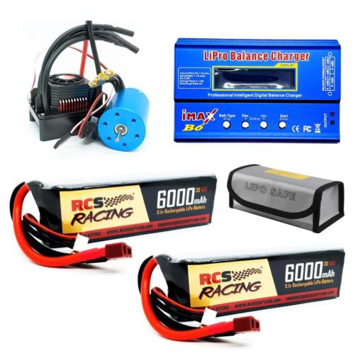 RC Brushless 120A ESC 4370 conversion kit for 1/10 Models + 2x 11.1V 3S batteries + Charger + FREE Lipo safe bag