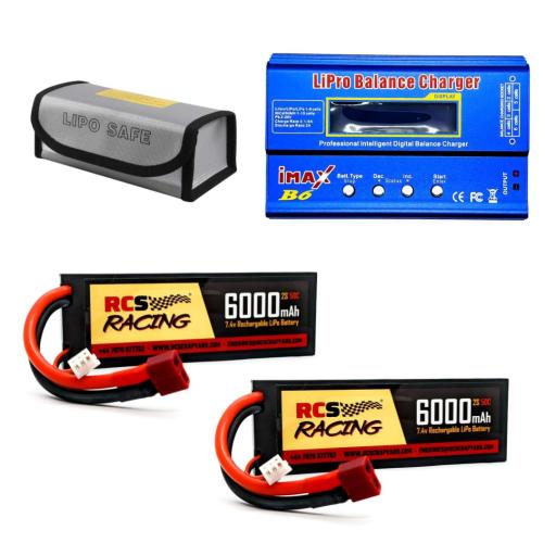 RC Battery Charger+ 2 Lipo Batteries - 2S 7.4V 50C + iMAX B6 Lipo Charger with  Free Lipo safe bag