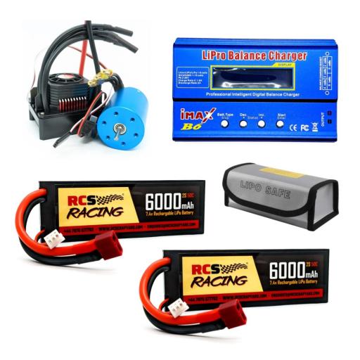 RC Brushless 60A ESC 3650 kit for 1/10 Models + 2x 7.4V 2S batteries + Charger + FREE Lipo safe bag