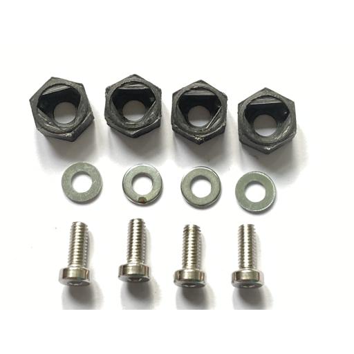 Thunder Tiger Tomahawk Original Triangle Hex wheel adaptors + Bolts and Washers.