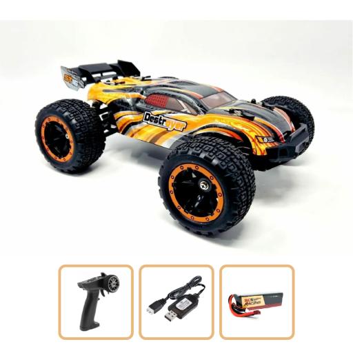 4WD 1/16 scale Very Quick Destroyer Orange Truggy, with 2S Lipo battery and controller - Ready to Run