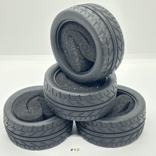 1/10 RC Car tyre set. High Grip with foam insert. 52mm x 26mm - Pattern #12