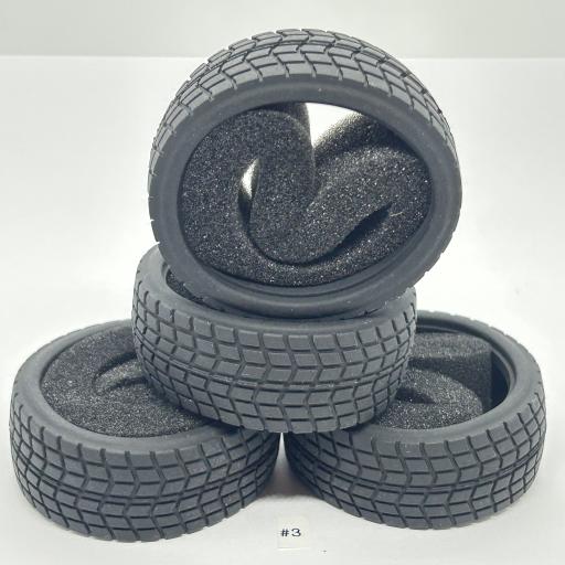 1/10 RC Car tyre set. High Grip with foam insert. 52mm x 26mm - Pattern #3