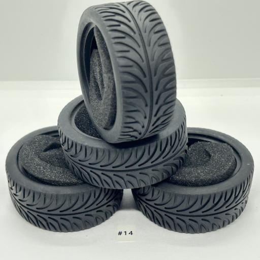 1/10 RC Car tyre set. High Grip with foam insert. 52mm x 26mm - Pattern #14