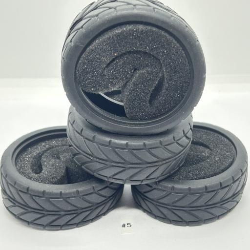 1/10 RC Car tyre set. High Grip with foam insert. 52mm x 26mm - Pattern #5