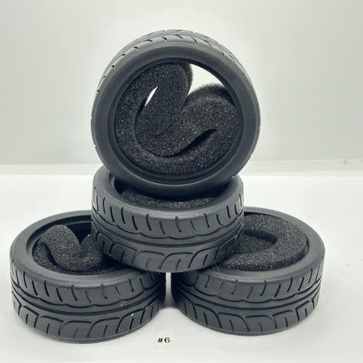 1/10 RC Car tyre set. High Grip with foam insert. 52mm x 26mm - Pattern #6