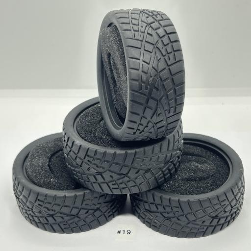 1/10 RC Car tyre set. High Grip with foam insert. 52mm x 26mm - Pattern #19