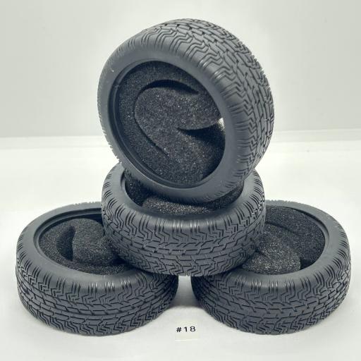 1/10 RC Car tyre set. High Grip with foam insert. 52mm x 26mm - Pattern #18