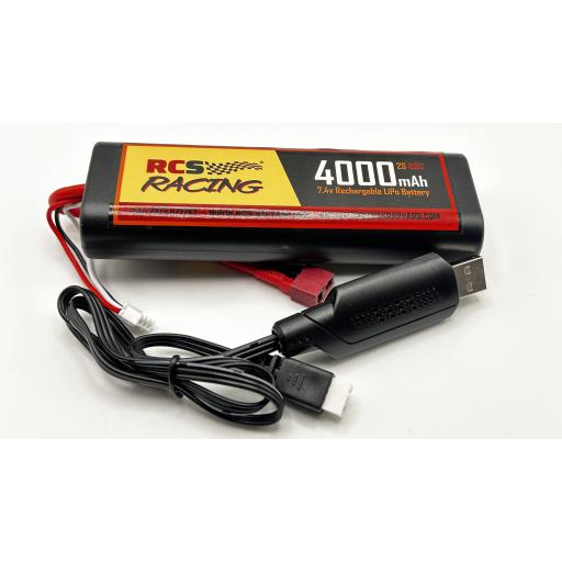 7.4V Lipo Battery 2S 80C 4000 mAh TAMIYA hard case + USB Balance Charger